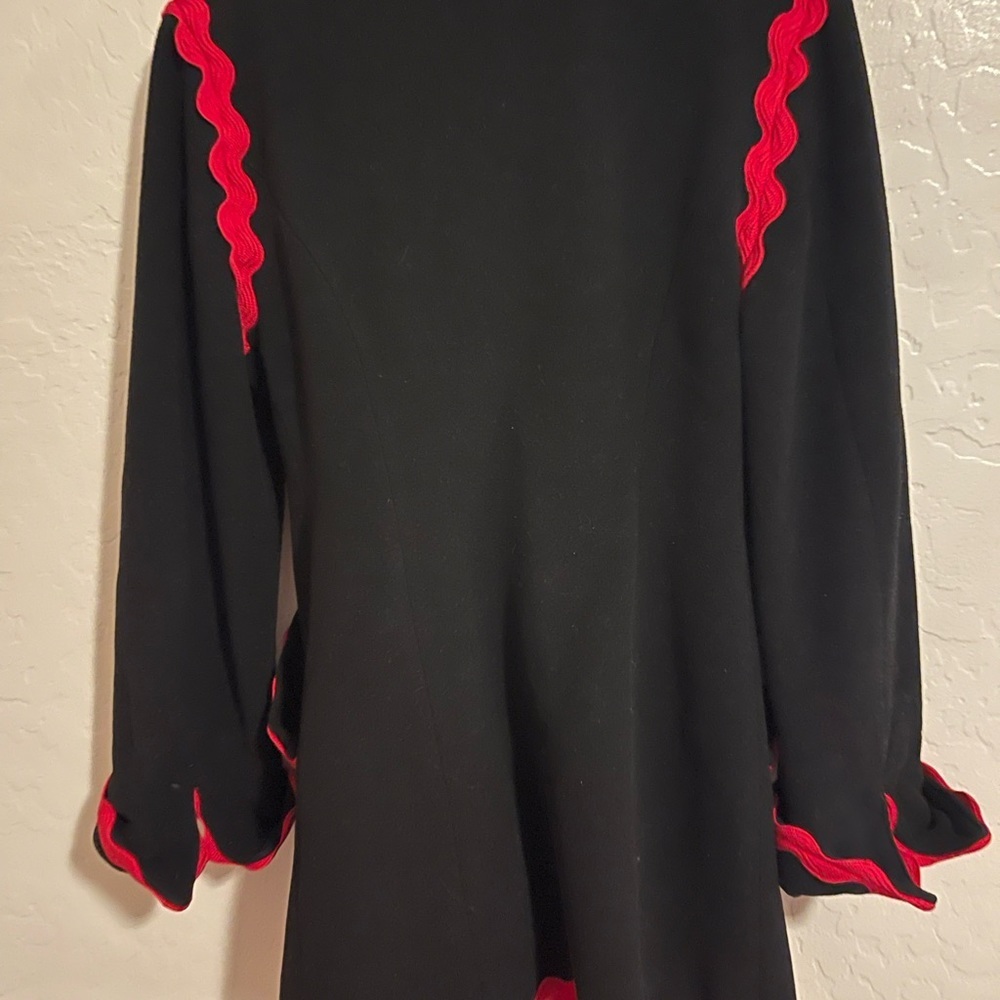 90s Vintage Moschino Black Wool Coat Red Trim Fran Fine The Nanny Sz 8 - Picture 5 of 6